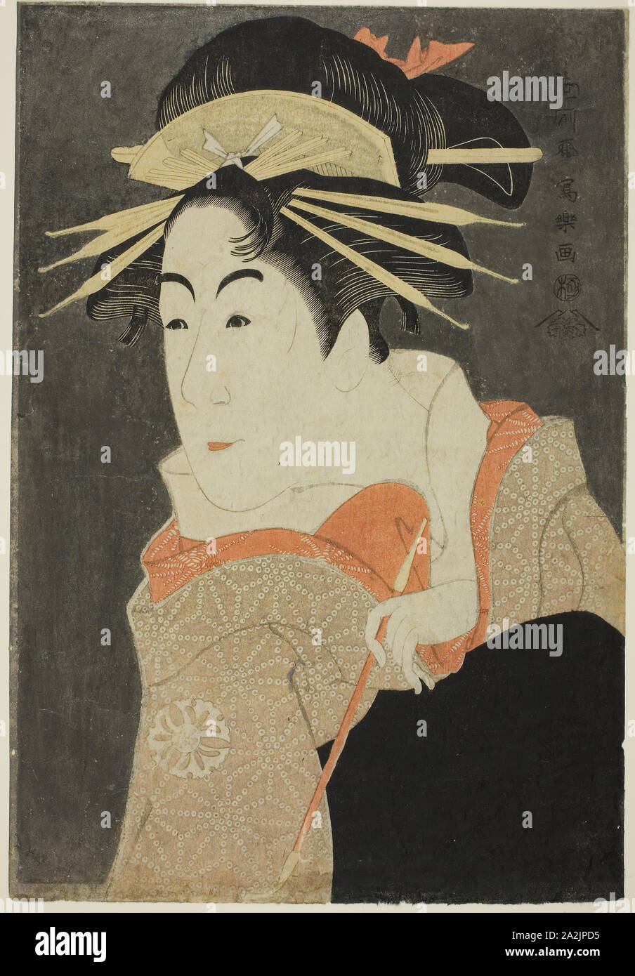 L'attore Matsumoto Yonesaburo come Shinobu sotto le spoglie della cortigiana Kewaizaka no Shosho, 1794, Toshusai Sharaku 東洲斎 写楽, Giapponese, attivo 1794-95, Giappone, Color woodblock stampa, Oban, 36,4 x 24,8 cm Foto Stock