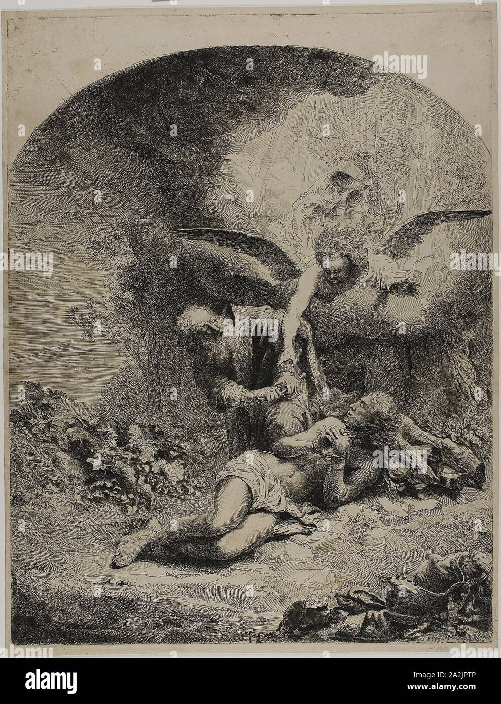 Il sacrificio di Abramo, 1642/51, Ferdinand Bol, Olandese, 1616-1680, Olanda, incisione su carta, 425 x 326 mm (piastra), 439 x 334 mm (foglio Foto Stock