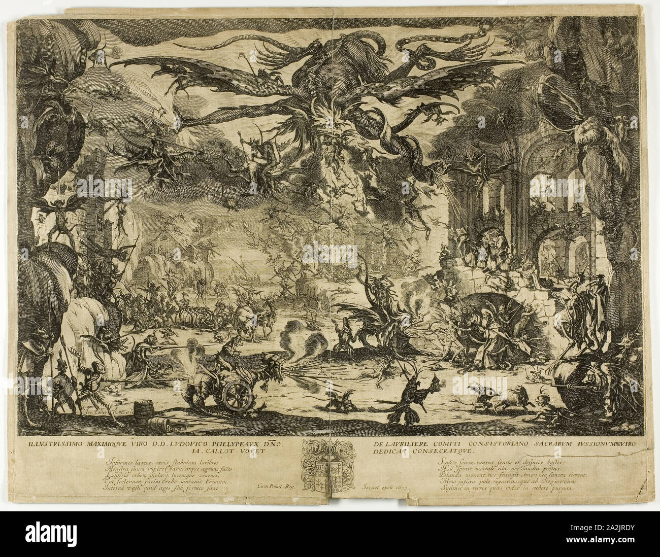 La tentazione di San Antonio, c. 1635, Jacques Callot, Francese, 1592-1635, Francia, incisioni su carta, 355 × 465 mm (piastra), 367 × 477 mm (foglio Foto Stock
