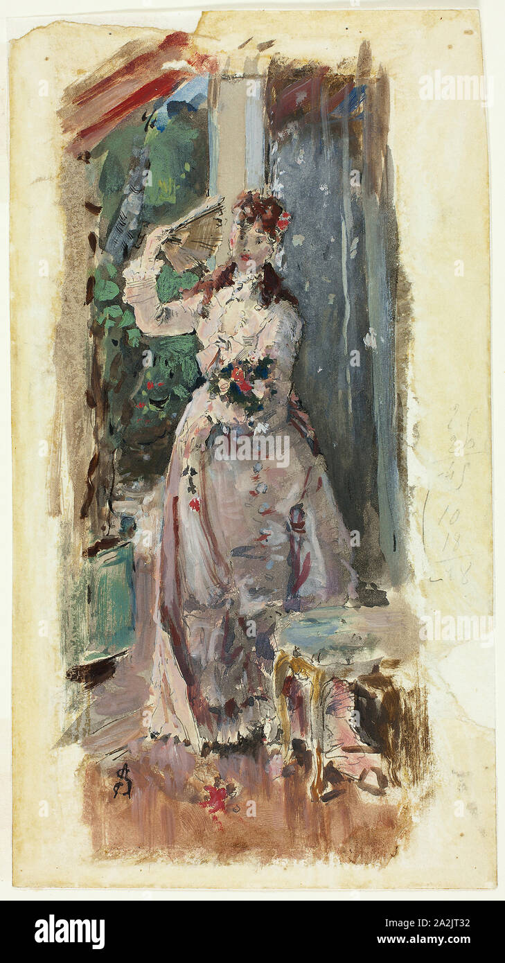 L'angolo del balcone, c. 1877, Alfred Stevens, belga, 1823-1906, Belgio, Gouache con penna e inchiostro nero, su avorio carta intessuta, stabilite su bianco carta giapponese, 294 × 161 mm Foto Stock