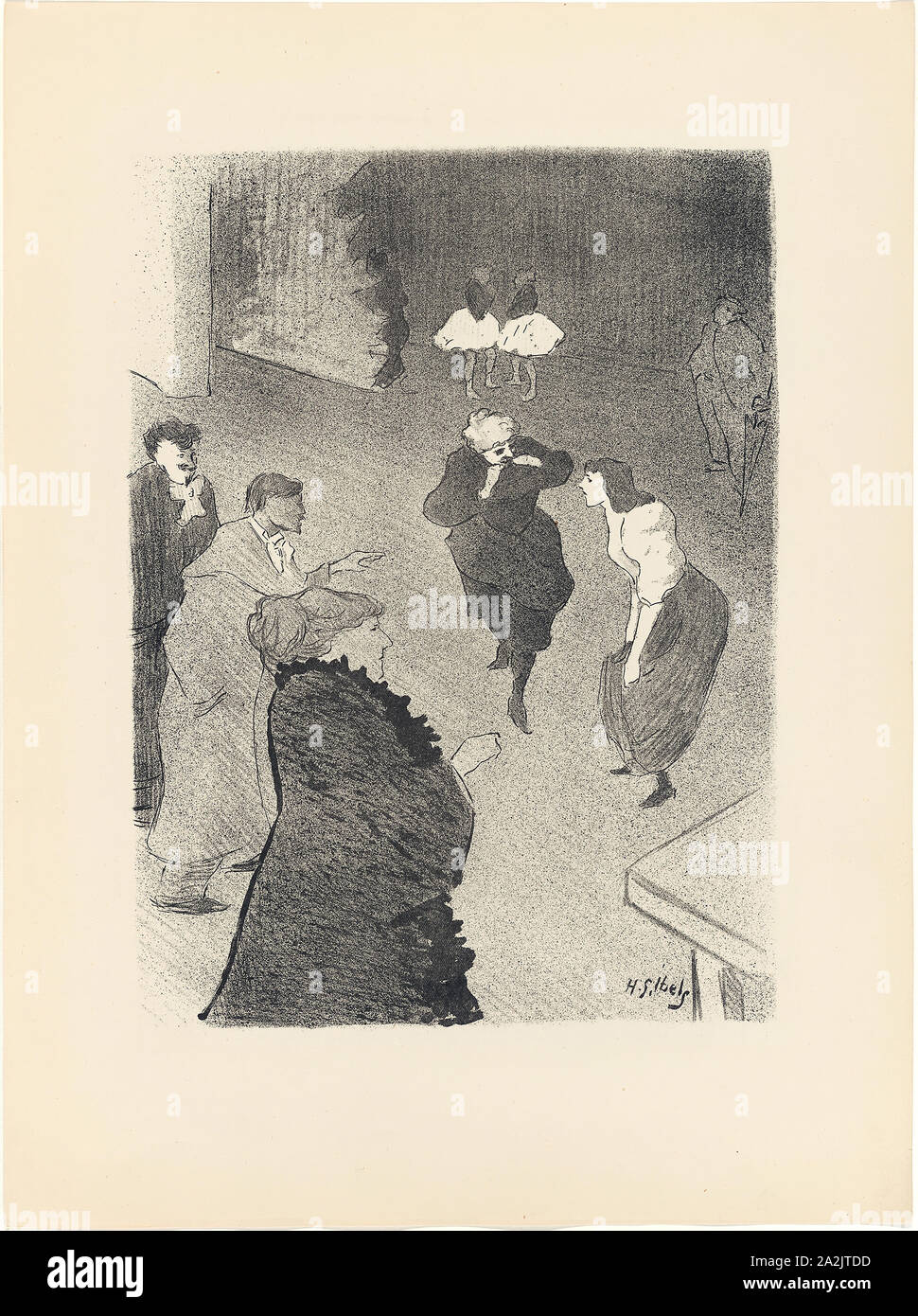 Emilienne d'Alençon ripassando a Folies-Bergère, da Le Café-Concert 1893 Henri-Gabriel Ibels (Francese, 1867-1936), stampato da Edward Ancourt & Cie (francese, 19th del XX secolo), pubblicato da L'Estampe originale (Francese, 1893-1895), Francia, litografia sul crema carta intessuta, 309 × 228 mm (nell'immagine), 428 × 319 mm (foglio Foto Stock