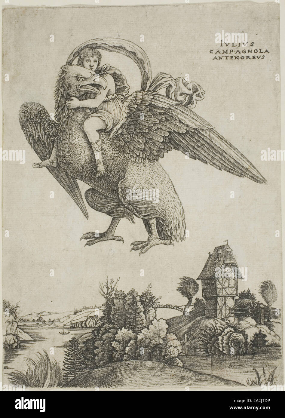 Ganimede, 1500/03, Giulio Campagnola, Italiano, c. 1482-1515/18, l'Italia, incisione su avorio carta vergata, 168 x 125 mm (fondo), 122 mm (superiore Foto Stock