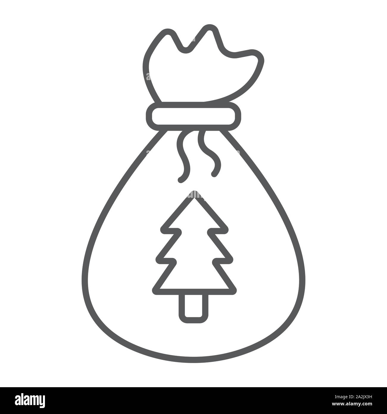 Babbo Natale borsa sottile linea icona, Natale e regali di Natale, segno del sacco, grafica vettoriale un modello lineare su uno sfondo bianco. Illustrazione Vettoriale
