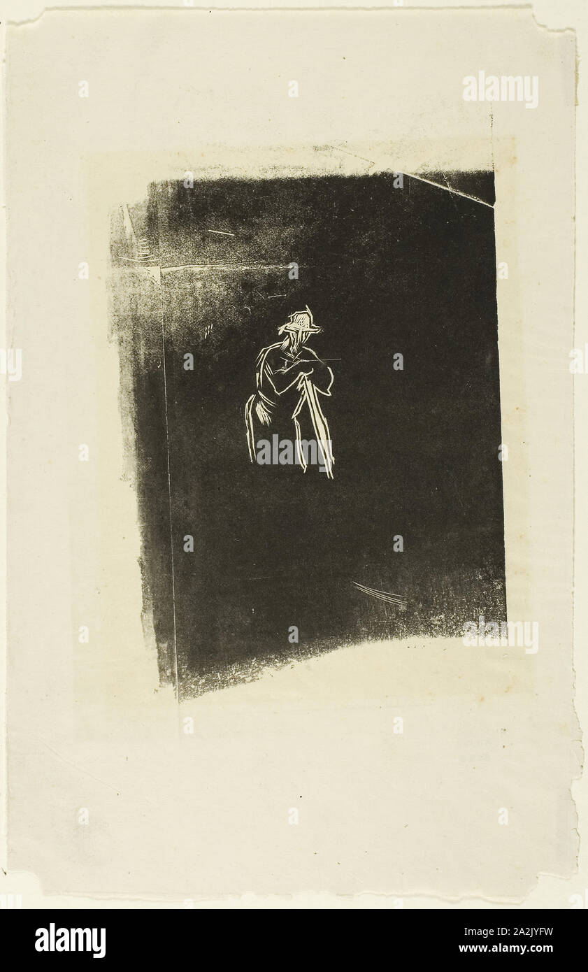 Uomo appoggiato sulla sua vanga, n.d., Jean François Millet, Francese, 1814-1875, Francia, Xilografia su carta velina avorio Cina carta, 139 × 96 mm (nell'immagine), 218 × 142 mm (foglio Foto Stock