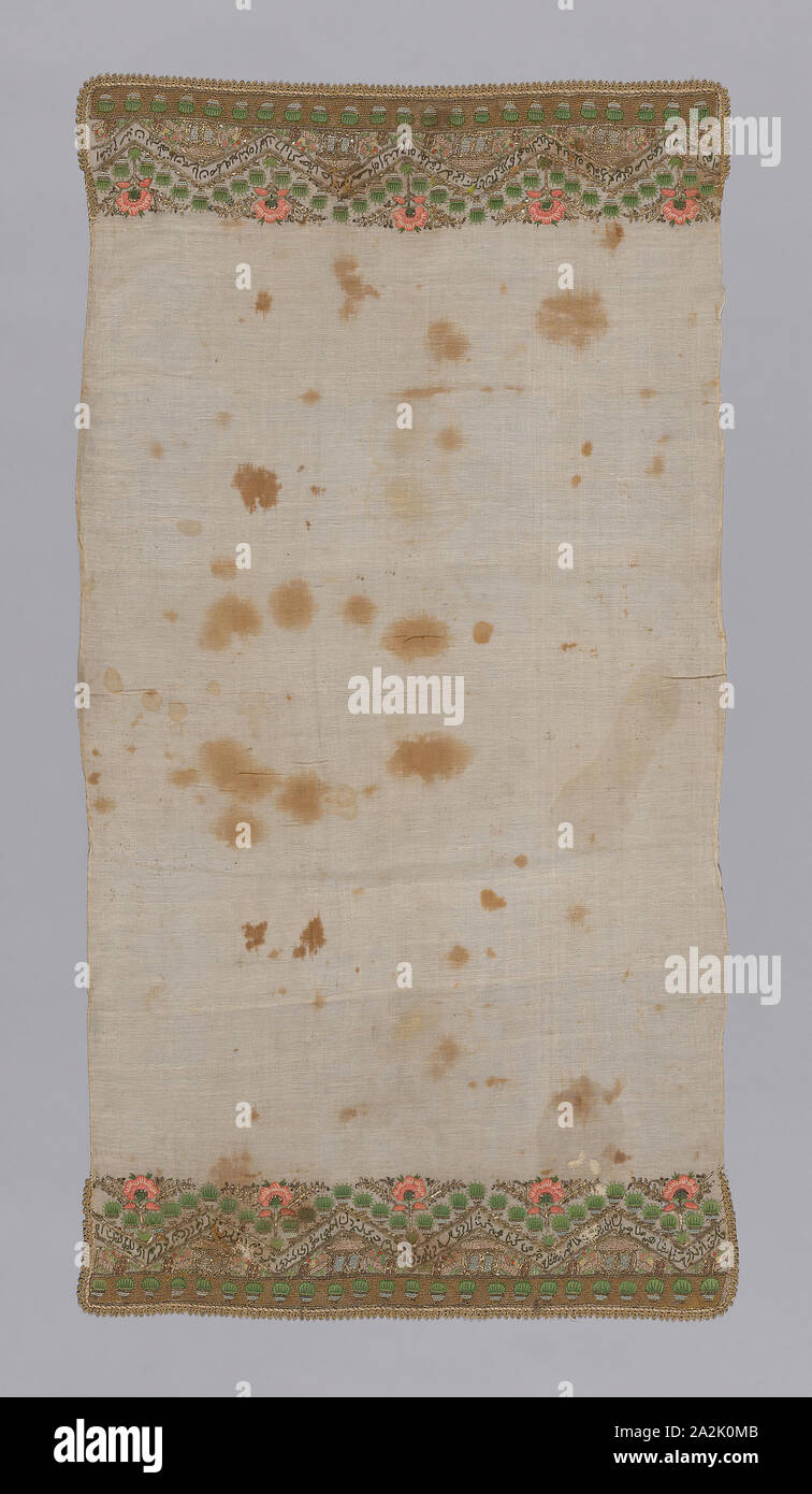 Un asciugamano o un tovagliolo, secolo XIX, Turchia, Turchia, ricamati, 127,2 x 67 cm (50 1/8 x 26 3/8 in Foto Stock