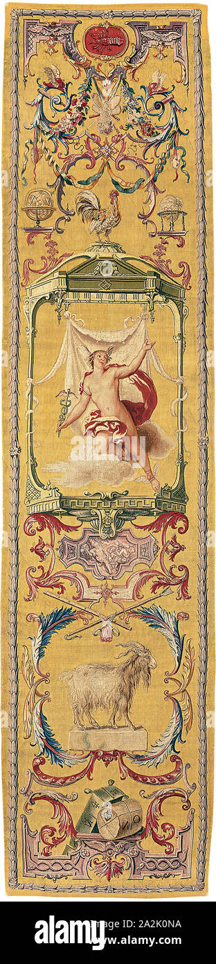 Il mese di giugno/il segno del Cancro, dal grottesco mesi, c. 1726, dopo che un progetto di Claude III Audran (1658-1734), 1708-09, tessuto a fabbricazione Royale des Gobelins, Francia, Paris, Paris, lana e seta, fessura e incastro a doppia tessitura arazzi, 71,5 x 293.7 cm (28 1/8 x 115 5/8 in Foto Stock