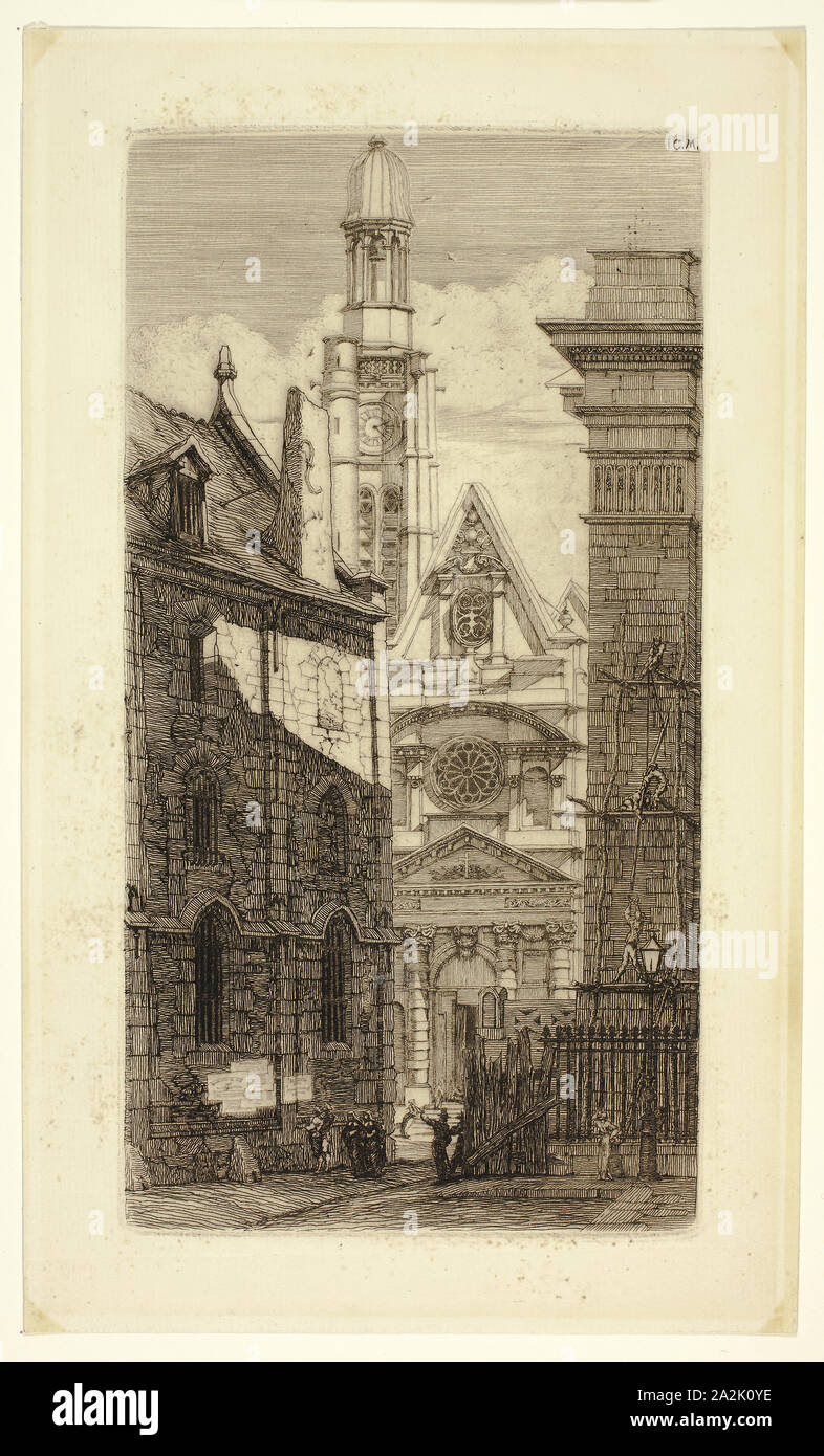A Saint-Etienne-du-Mont, n.d., Charles Meryon, Francese, 1821-1868, Francia, incisione su carta, 245 × 129 mm (nell'immagine), 247 × 131 mm (piastra), 291 × 175 mm (foglio Foto Stock