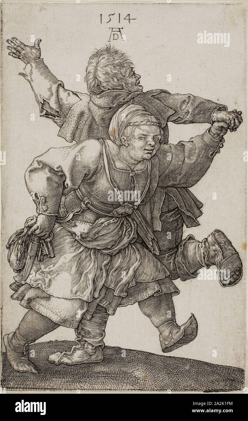 Contadino coppia danzante, 1514, Albrecht Dürer, Tedesco, 1471-1528, Germania, incisione in nero su avorio carta vergata, 118 × 75 mm (l'immagine/LAMIERA Foto Stock