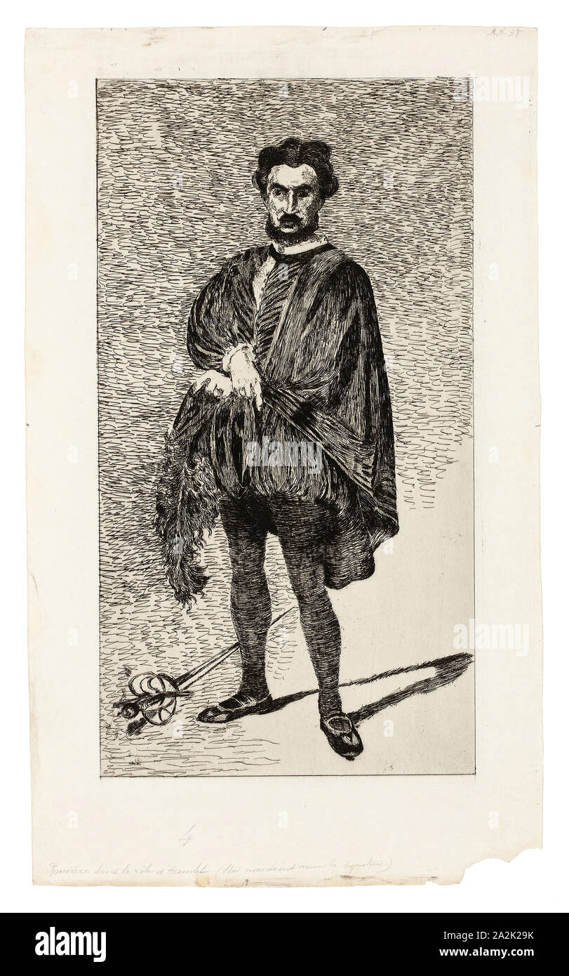 Il Tragico attore (Rouvière nel ruolo di frazione), 1865-66, Édouard Manet, Francese, 1832-1883, Francia, di attacco e la piastra in tono nero su avorio carta vergata, 299 × 161 mm (nell'immagine), 326 × 178 mm (piastra), 369 × 221 mm (foglio Foto Stock