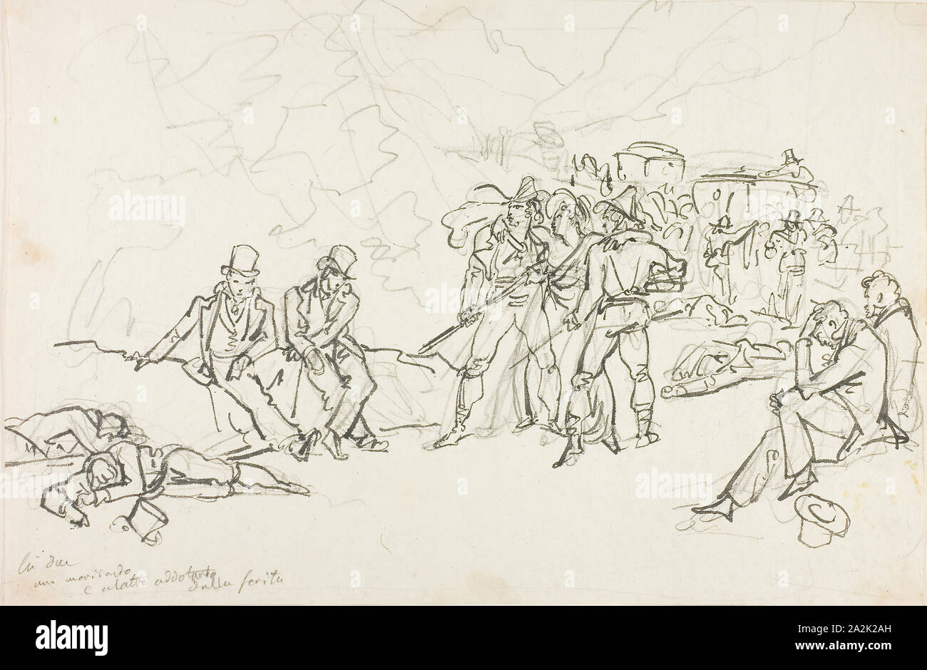 La Stagecoach Holdup, n.d., Bartolomeo Pinelli, Italiano, 1781-1835, Italia, penna e inchiostro nero e grafite su avorio carta vergata, 278 x 421 mm Foto Stock