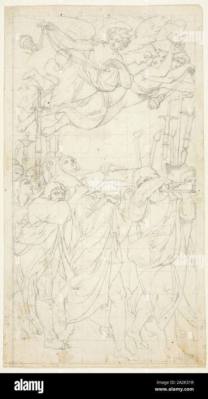 Funerale della Vergine, n.d., Peter Cornelius (tedesco, 1783-1867), dopo Ludovico Carracci (Italiano, 1555-1619), Germania, grafite su avorio carta intessuta, 320 x 179 mm Foto Stock