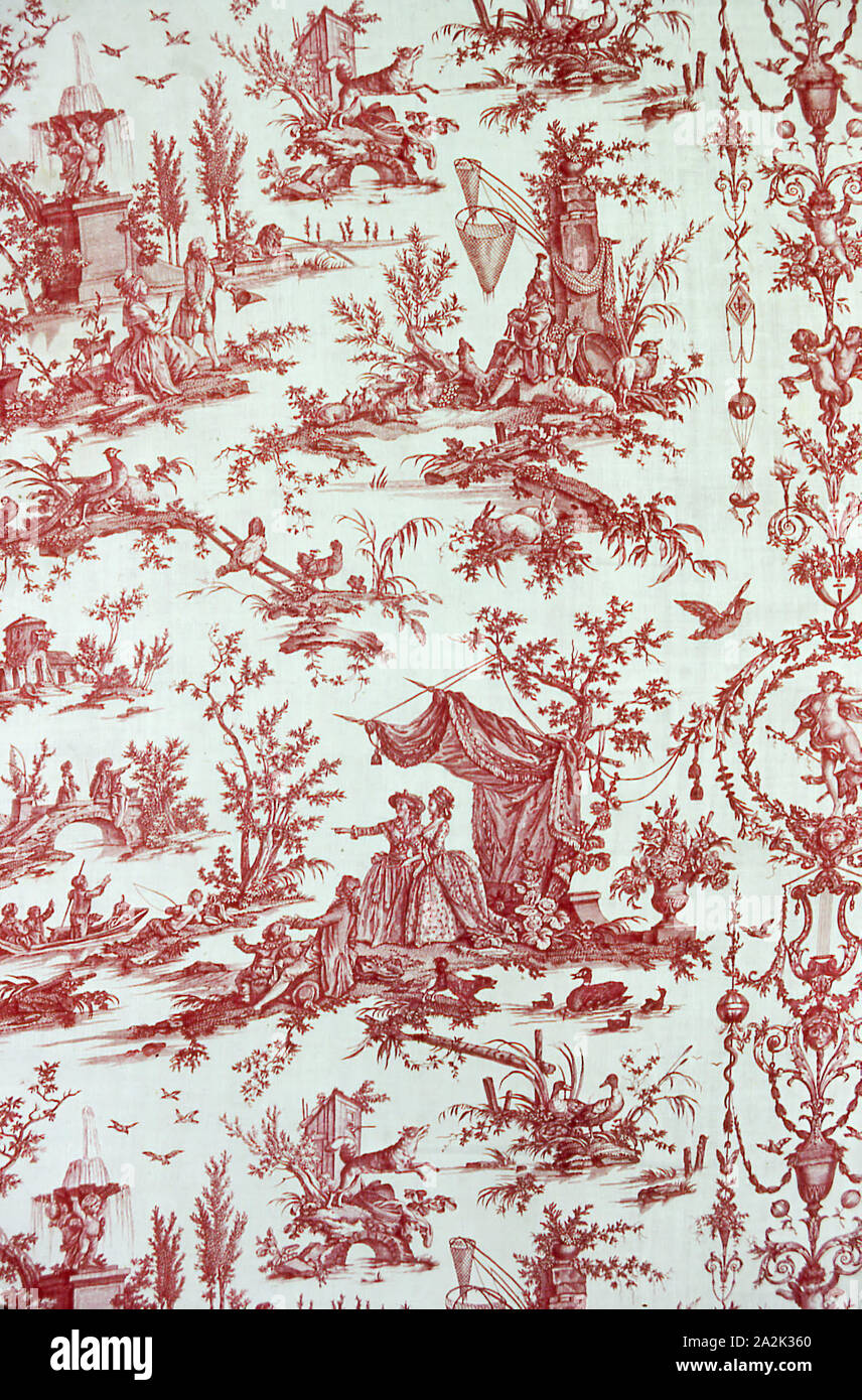 Le Parc du Chateau (tessuti per arredamento), c. 1783, progettato da Jean Baptiste Huet (francese, 1745-1811), prodotto dalla manifattura di Oberkampf (francese, 1738-1815), in Francia, Jouy-en-Josas, Francia, cotone, ad armatura a tela, calcografia stampato, copriletto: 264,2 × 248,9 cm (104 × 98 in Foto Stock