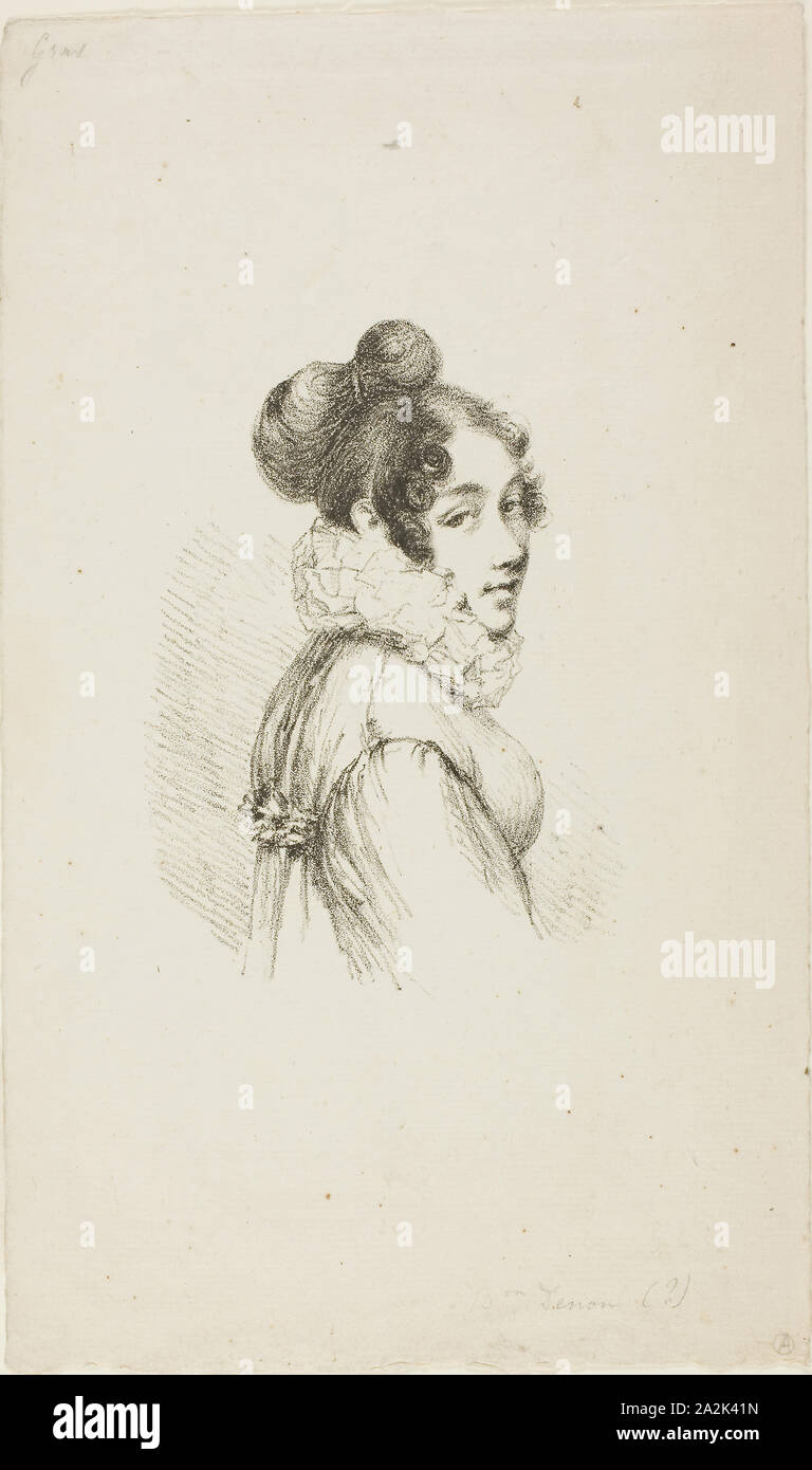 Ritratto di una giovane donna, c. 1820, Dominique-Vivant Denon, Francese, 1747-1825, Francia, litografia in bianco e nero in crema carta intessuta, 133 × 93 mm (nell'immagine), 268 × 159 mm (foglio Foto Stock