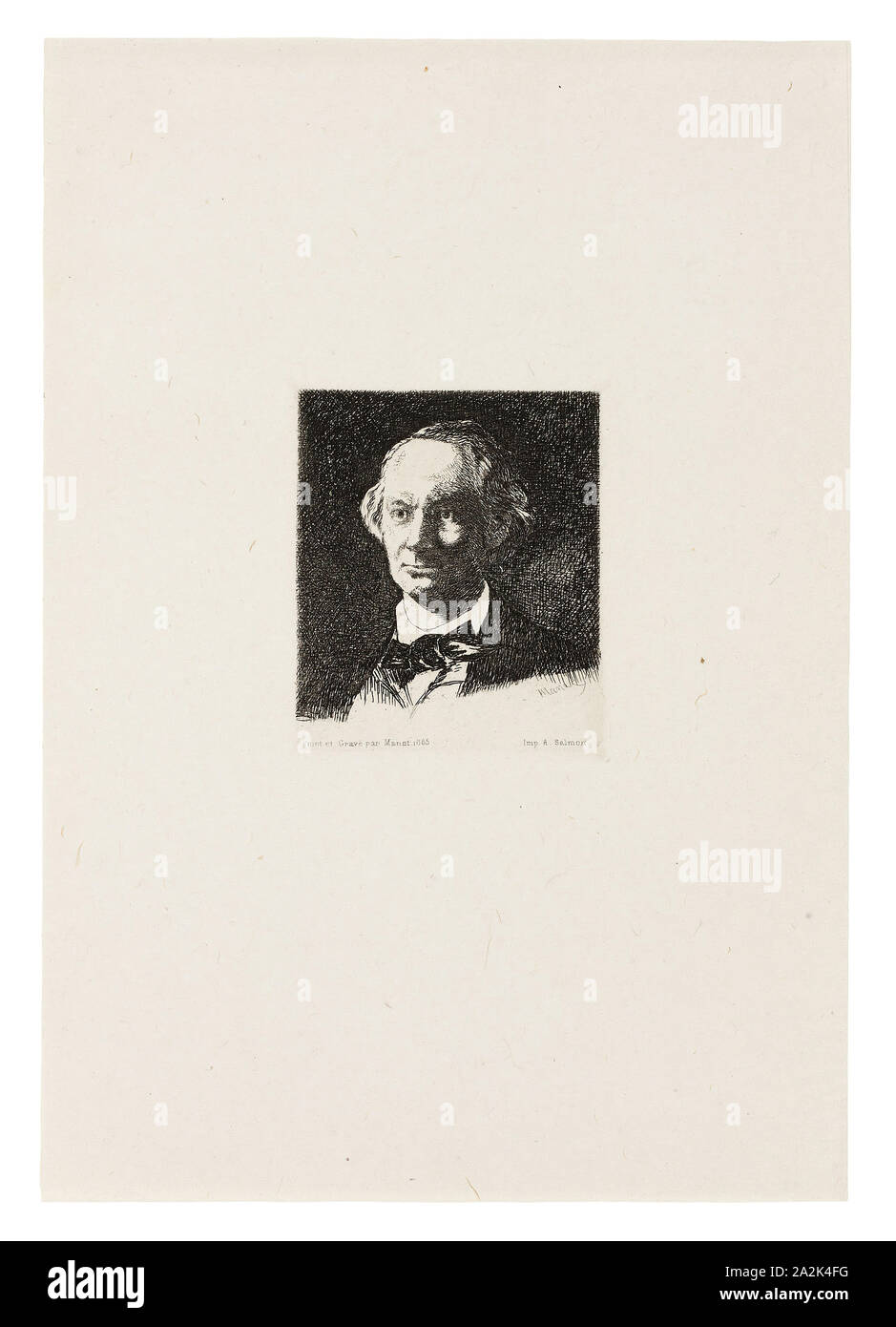 Charles Baudelaire, Full Face III, 1869, Édouard Manet (Francese, 1832-1883), dopo Nadar Gaspard Félix Tournachon (francese, 1820, 1910), stampato da Andre Salmone (Francese, 1880-1969), Francia, attacco in nero su avorio carta vergata, 90 × 76 mm (nell'immagine), 96 × 82 mm (piastra), 292 × 203 mm (foglio Foto Stock