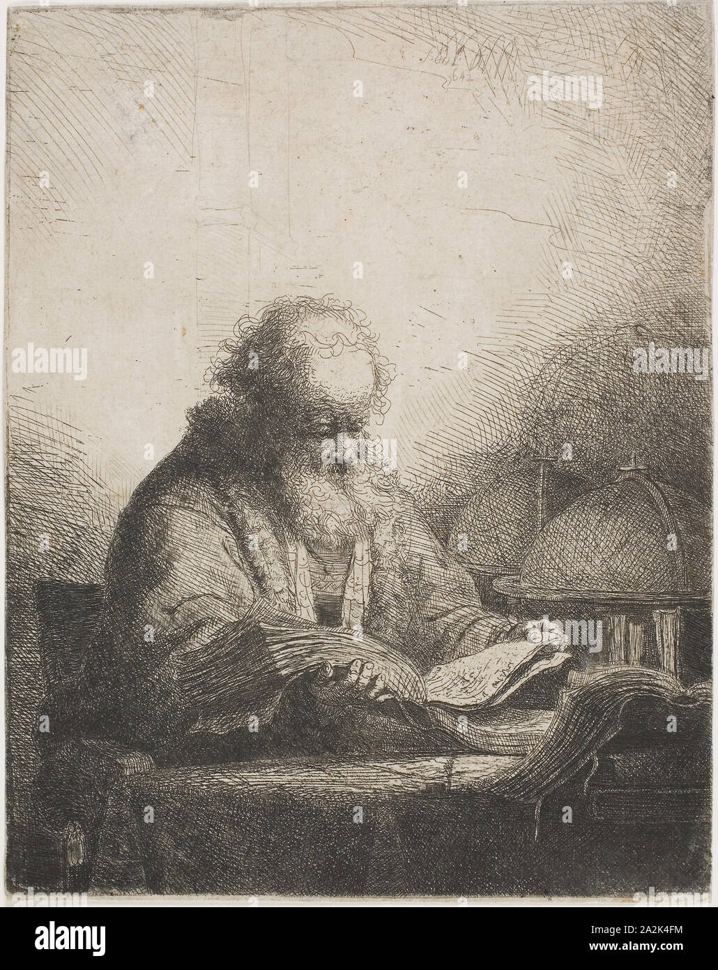 Il filosofo, n.d., Ferdinand Bol, Olandese, 1616-1680, Olanda, incisione su carta, 209 x 165 mm (nell'immagine), 211 x 165 mm (foglio Foto Stock