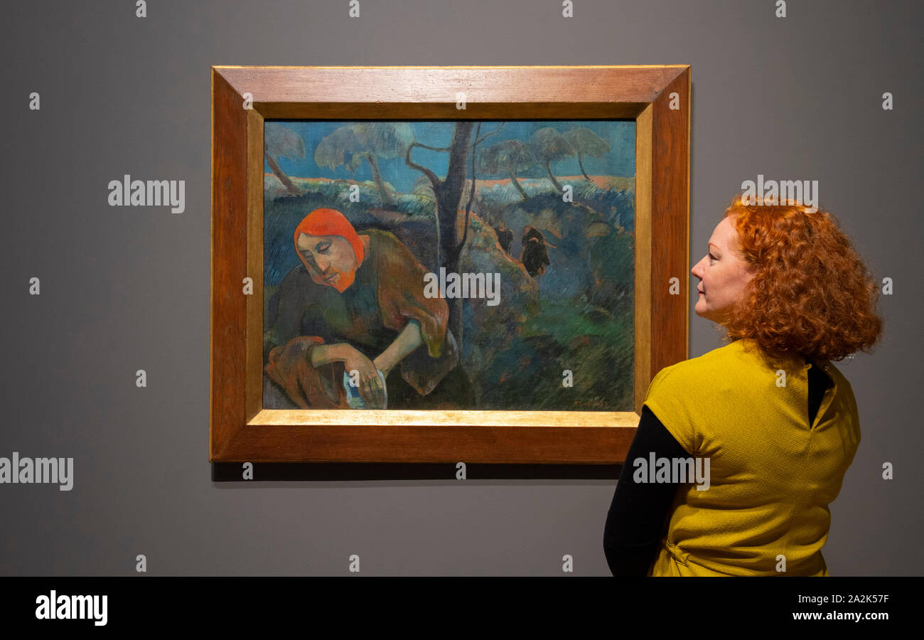 National Gallery di Londra, Regno Unito. Il 3 ottobre 2019. Il Credit Suisse mostra: Ritratti di Gauguin è la prima mostra dedicata ai ritratti di Paul Gauguin. Spanning i suoi primi anni come un artista che attraverso la sua dopo anni trascorsi nella Polinesia francese, la mostra come l'artista francese ha rivoluzionato il ritratto e dispone di una cinquantina di opere provenienti da collezioni pubbliche e private di tutto il mondo. Immagine: Cristo nell'orto degli Ulivi, 1889. Norton Museum of Art di West Palm Beach, Florida. Credito: Malcolm Park/Alamy Live News. Foto Stock