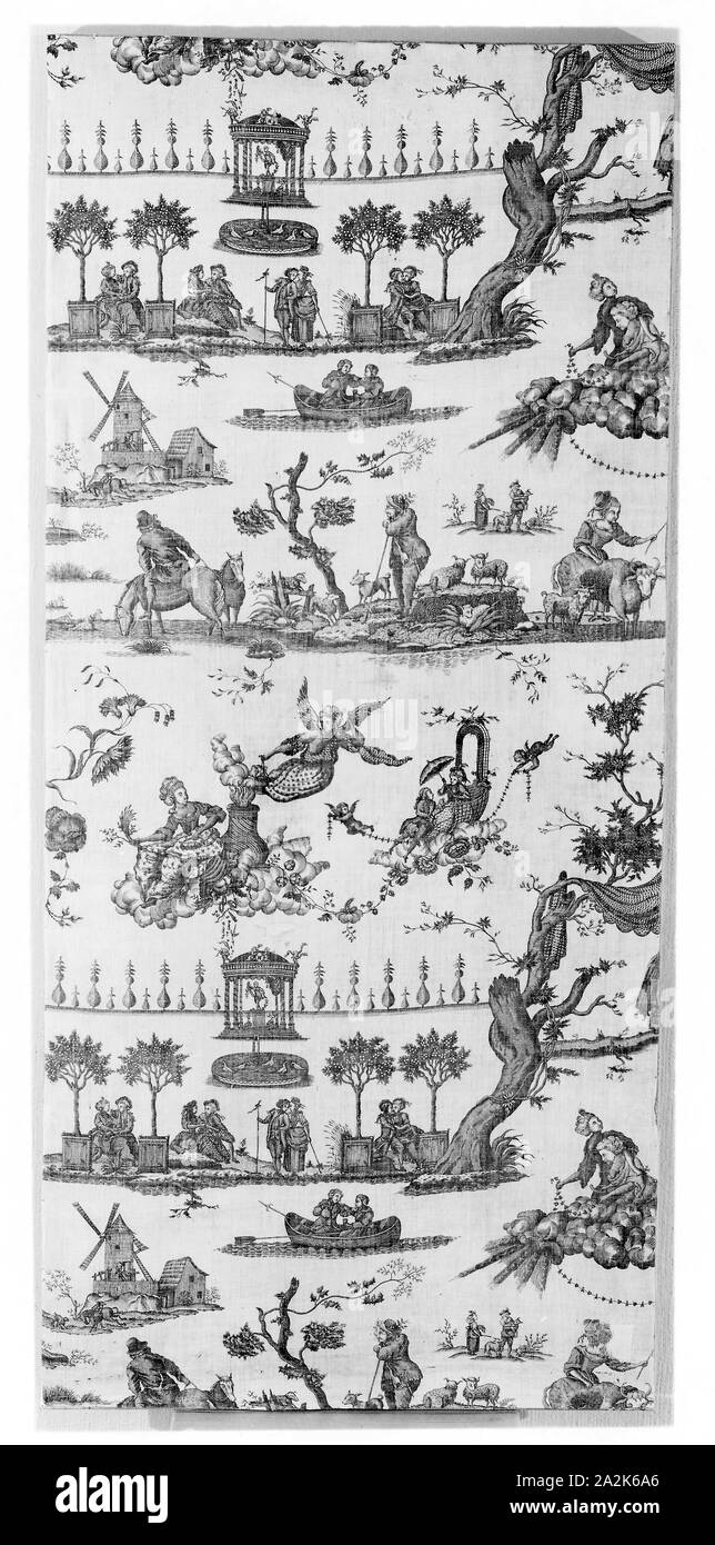 Le Temple de L'Amour (il tempio dell'amore) (tessuti per arredamento), c. 1785, fabbricato da Gorgerat Frères et Cie, Francia, Nantes, Nantes, cotone, ad armatura a tela, calcografia stampato Foto Stock