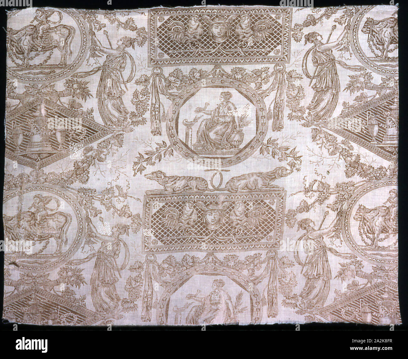 Pannello (tessuti per arredamento), 1805, progettato da Jean Baptiste Huet (francese, 1745-1811), fabbricato da Christophe Phillipe Oberkampf (Francese, 1738-1815), Francia, Jouy-en-Josas, Francia, cotone, ad armatura a tela, calcografia stampato, 45,3 × 67,1 cm (17 7/8 × 26 3/8 in Foto Stock