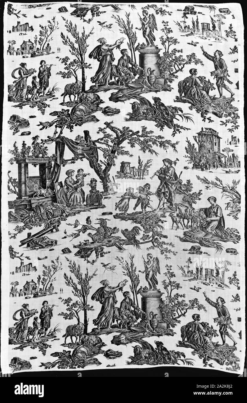 Le sacrificio à l'Amour (Offrande à l'Amour) (tessuti per arredamento), c. 1795, progettato da Jean Baptiste Huet (francese, 1745-1811), fabbricato da Christophe Phillipe Oberkampf (Francese, 1738-1815), Francia, Jouy-en-Josas, Francia, cotone, ad armatura a tela, calcografia stampato, 154,2 × 99,8 cm (60 3/4 × 39 1/4 in Foto Stock