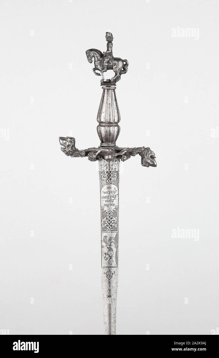 Smallsword, Crossguard e pomo: c. 1650, Lama: inizio del XVIII secolo, Impugnatura: c. 1550, Crossguard e pomo: attribuito a Gottfried Leygebe Cristiana, Tedesco, Norimberga, 1630-1683, Lama: francese, inizio del XVIII secolo, Impugnatura: tedesco, Norimberga, acciaio con doratura e ferro da stiro, complessivamente L. 81,5 cm (32 1/8 in Foto Stock