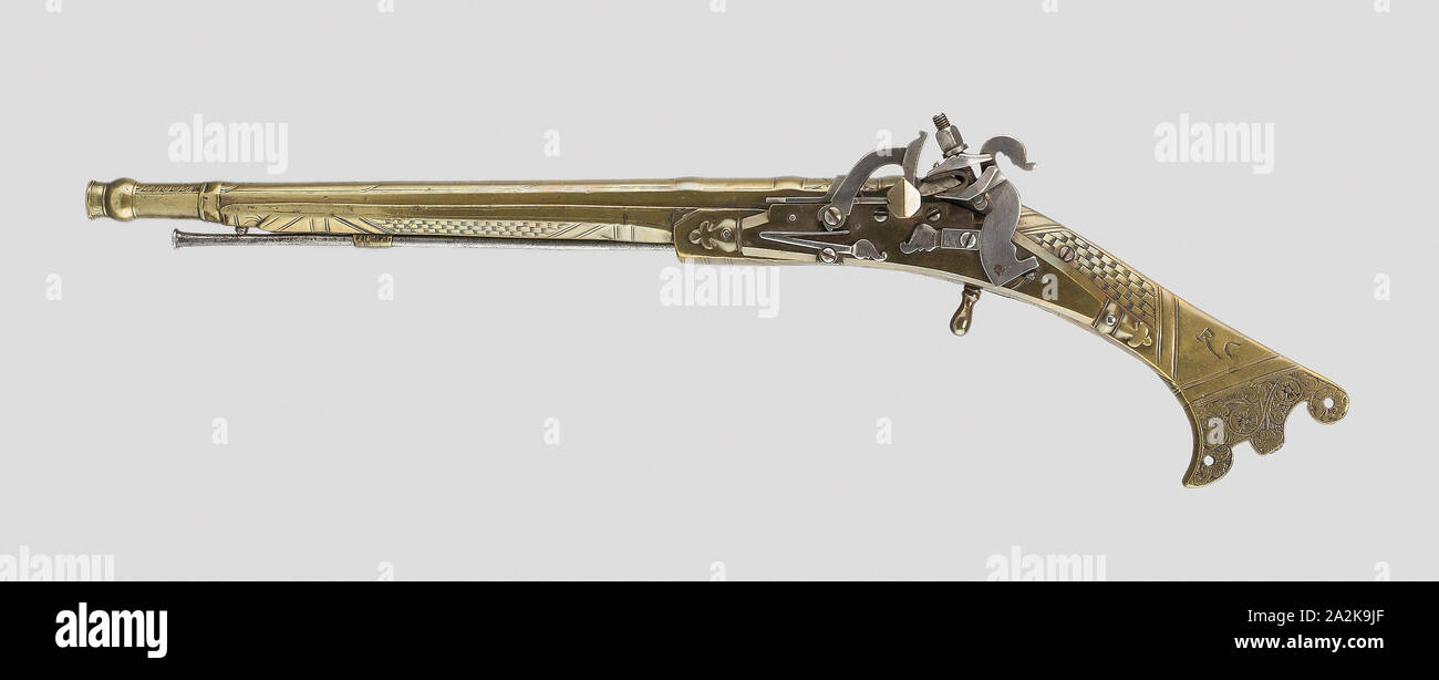 Pistola Snaphance, 1614 con serratura restaurata, scozzese, Dundee, Dundee, ottone, acciaio, L. 43,8 cm (17 1/4 in Foto Stock