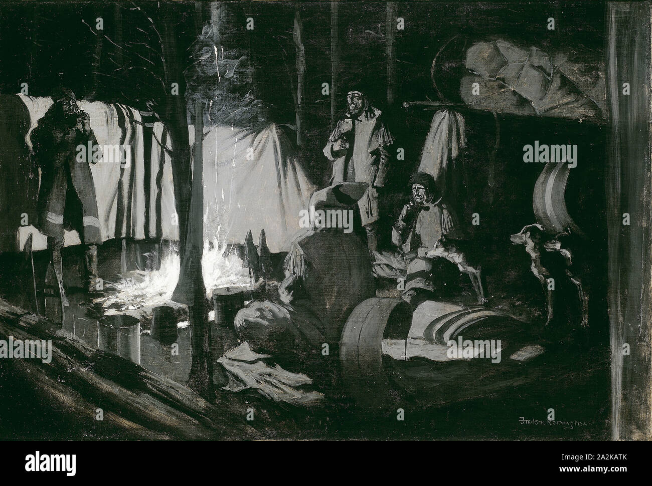 Primo e migliore Camp del viaggio, 1895, Frederic Remington, americano, 1861-1909, New York, olio su tela, 68,9 × 102,6 cm (27 1/8 × 40 3/8 in Foto Stock