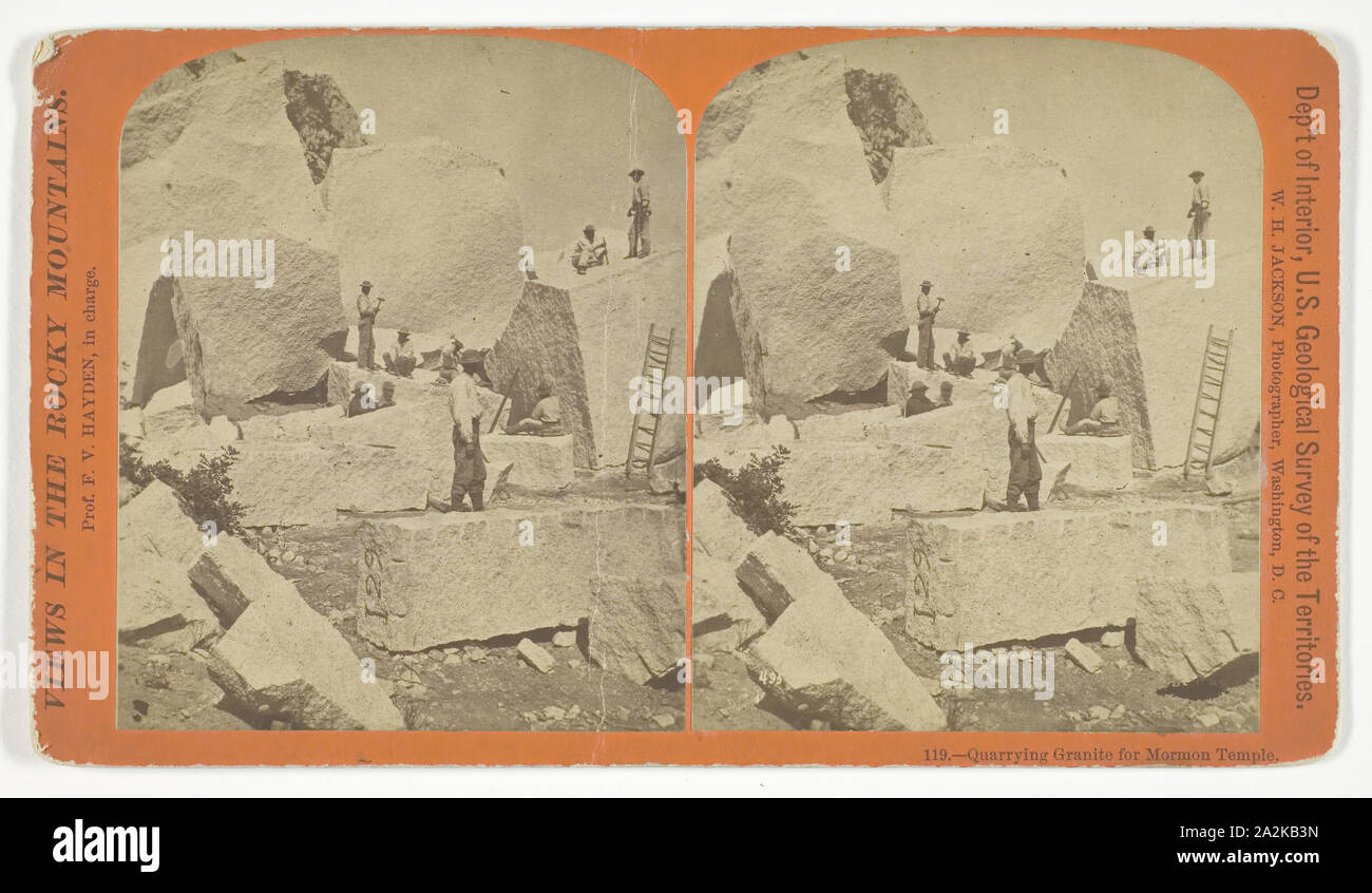 Delle Cave di Granito per Tempio Mormone, 1870/78, William Henry Jackson, americano, 1843-1942, Stati Uniti, albume stampa, stereo, No. 119 dalla serie 'viste nelle Montagne Rocciose Foto Stock