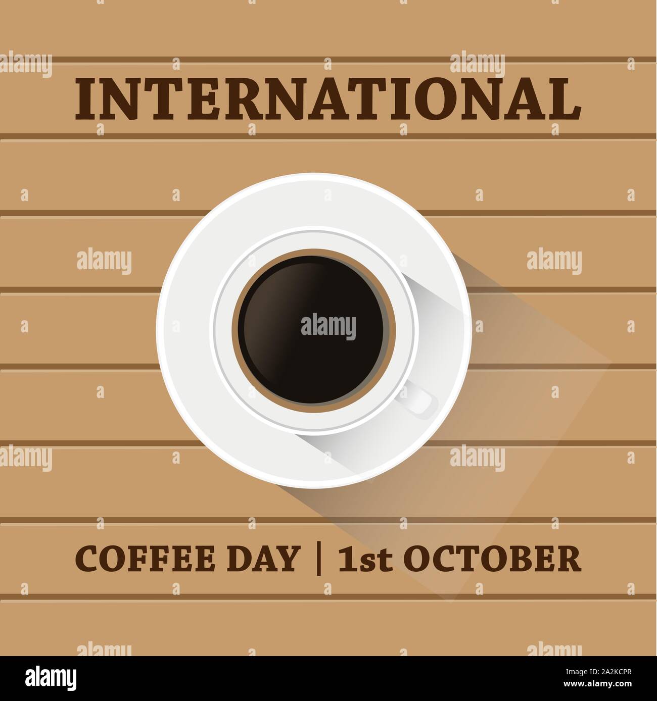 Tazza di caffè sul tavolo in legno illustrazione vettore. International Coffee Day vettore illustrazione stock Illustrazione Vettoriale