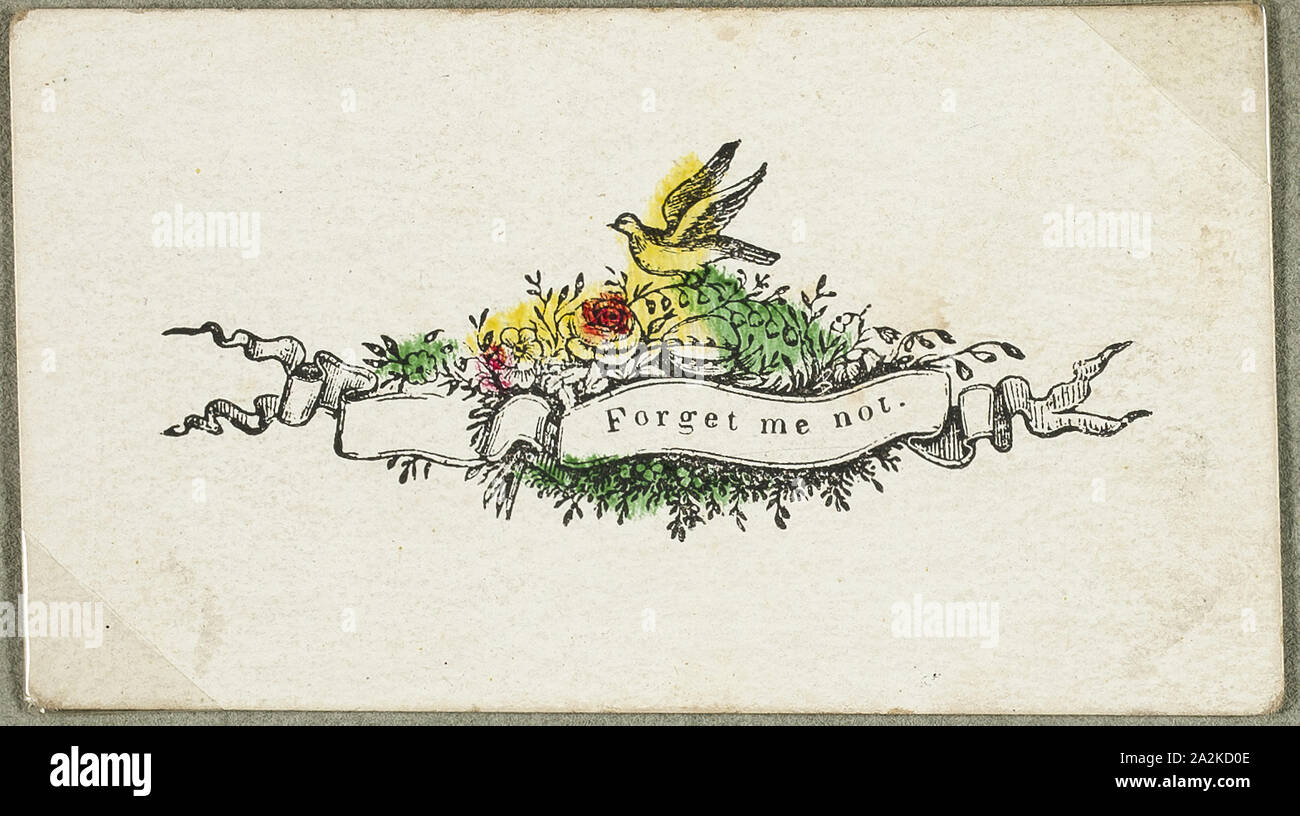 Non ti scordar di me (Valentino), c. 1830, artista sconosciuto, americano o inglese del XIX secolo, Stati Uniti, incisione con mano-colorazione avorio su carta, 39 x 69 mm Foto Stock