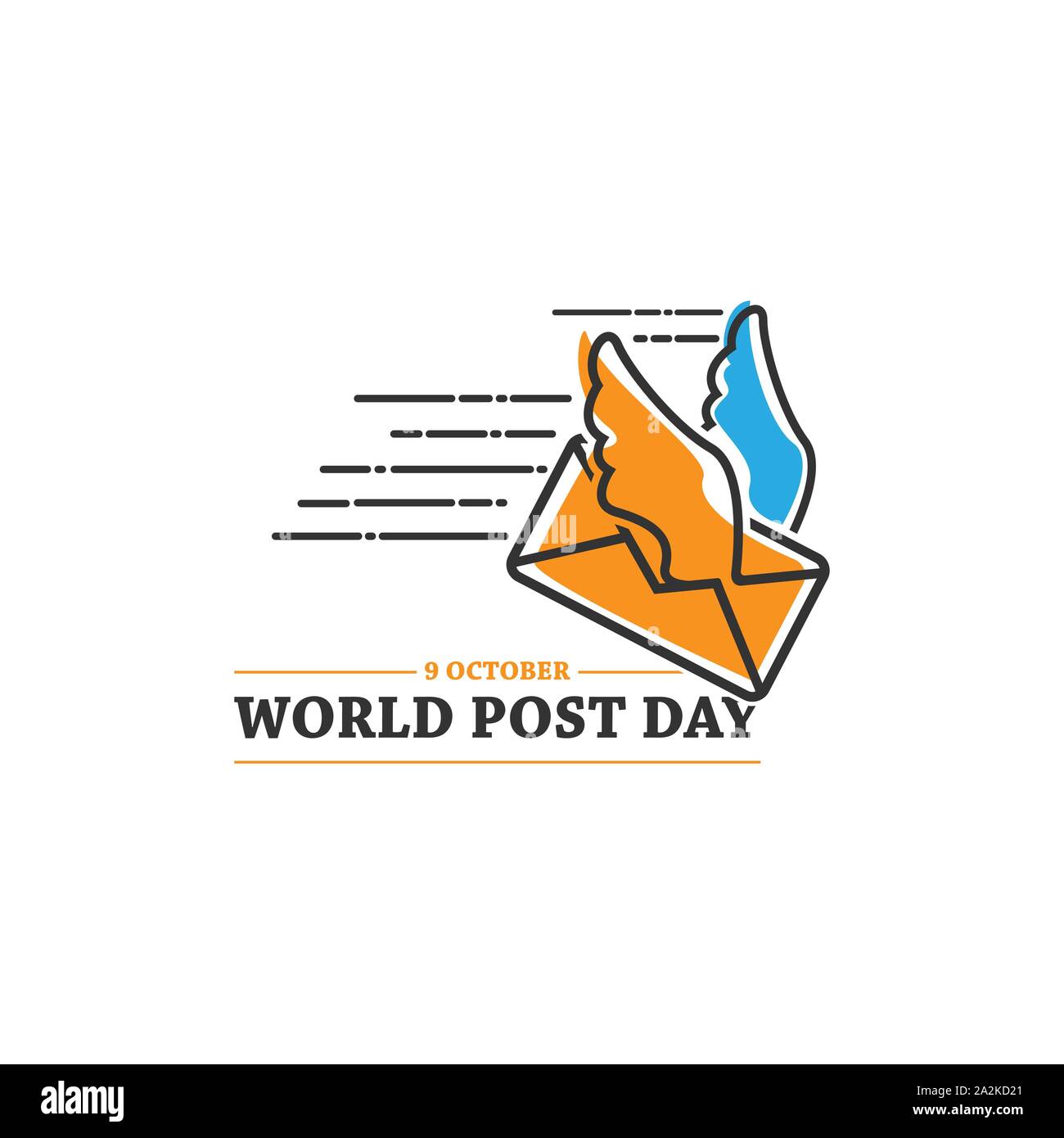 Il 9 ottobre Giornata mondiale della posta vettore immagine design. Giornata mondiale della posta con le ali al vettore di posta Illustrazione Vettoriale