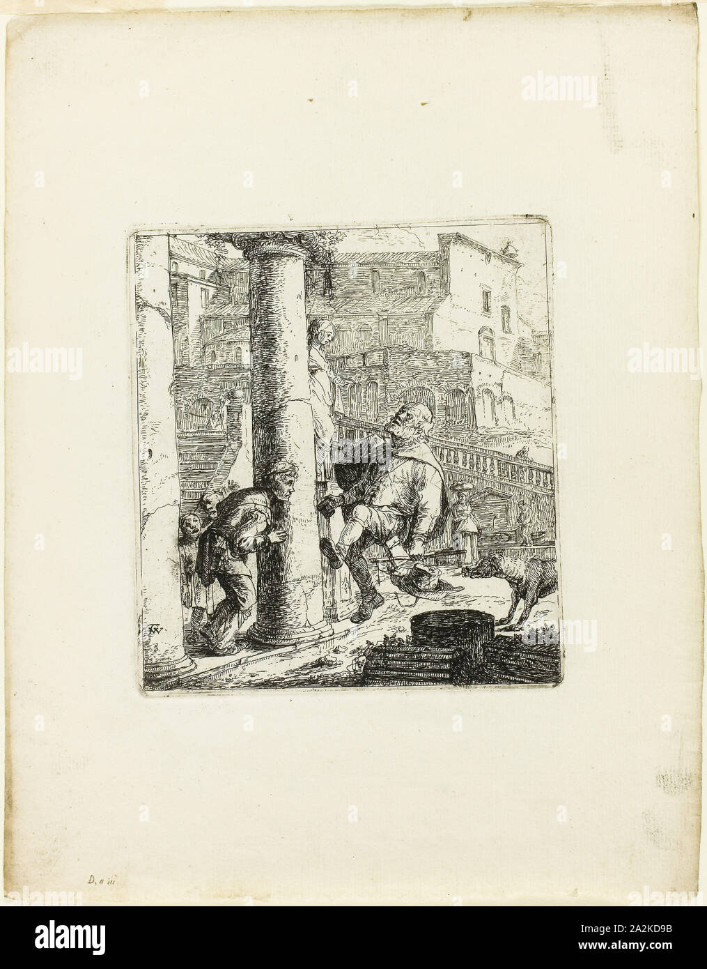 Il mendicante cieco ingannato da Lazarillo, n.d., Thomas Wyck, Olandese, 1616-1677, Olanda, incisione su avorio carta vergata, 127 x 114 mm (piastra), 241 x 191 mm (foglio Foto Stock