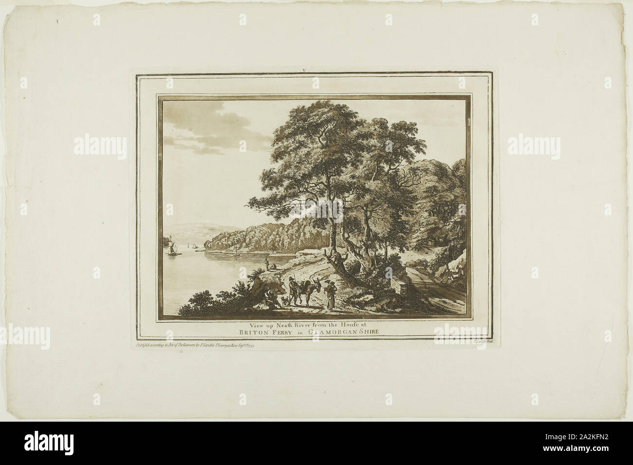 Vista fiume Neath dalla casa a Briton Ferry in Glamorgan Shire, da dodici viste in Aquatinta da disegni presi in loco nel Galles del Sud, 1773-75, Paul Sandby, Inglese, 1731-1809, Inghilterra ad acquaforte e acquatinta su avorio carta vergata, 183 × 258 mm (nell'immagine), 238 × 315 mm (piastra), 355 × 530 mm (foglio Foto Stock Vista fiume Neath dalla casa a Briton Ferry in Glamorgan Shire, da dodici viste in Aquatinta da disegni presi in loco nel Galles del Sud, 1773-75, Paul Sandby, Inglese, 1731-1809, Inghilterra ad acquaforte e acquatinta su avorio carta vergata, 183 × 258 mm (nell'immagine), 238 × 315 mm (piastra), 355 × 530 mm (foglio Foto Stock