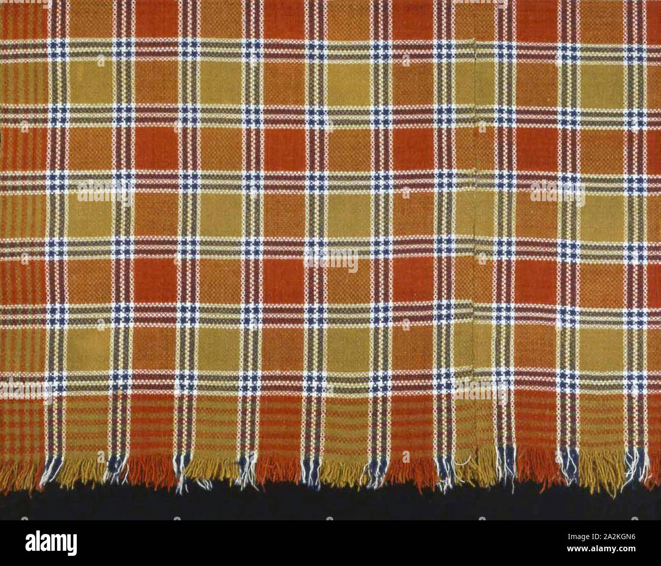 Coverlet, 1820s/30s, Stati Uniti, lana e cotone, punto saia multiple (albero) con ordito principale fringe, due altezze di telaio uniti, 213.1 x 184.9 cm (84 x 72 7/8 in Foto Stock