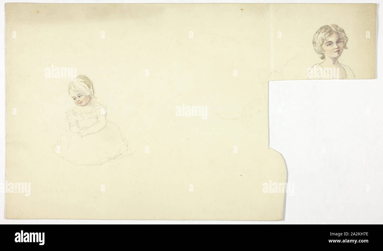 Studi per ritratti di due giovani ragazze, n.d., Elizabeth Murray, inglese, c. 1815-1882, Inghilterra, acquerello su grafite sulla crema carta intessuta, 118 mm × 372 mm Foto Stock