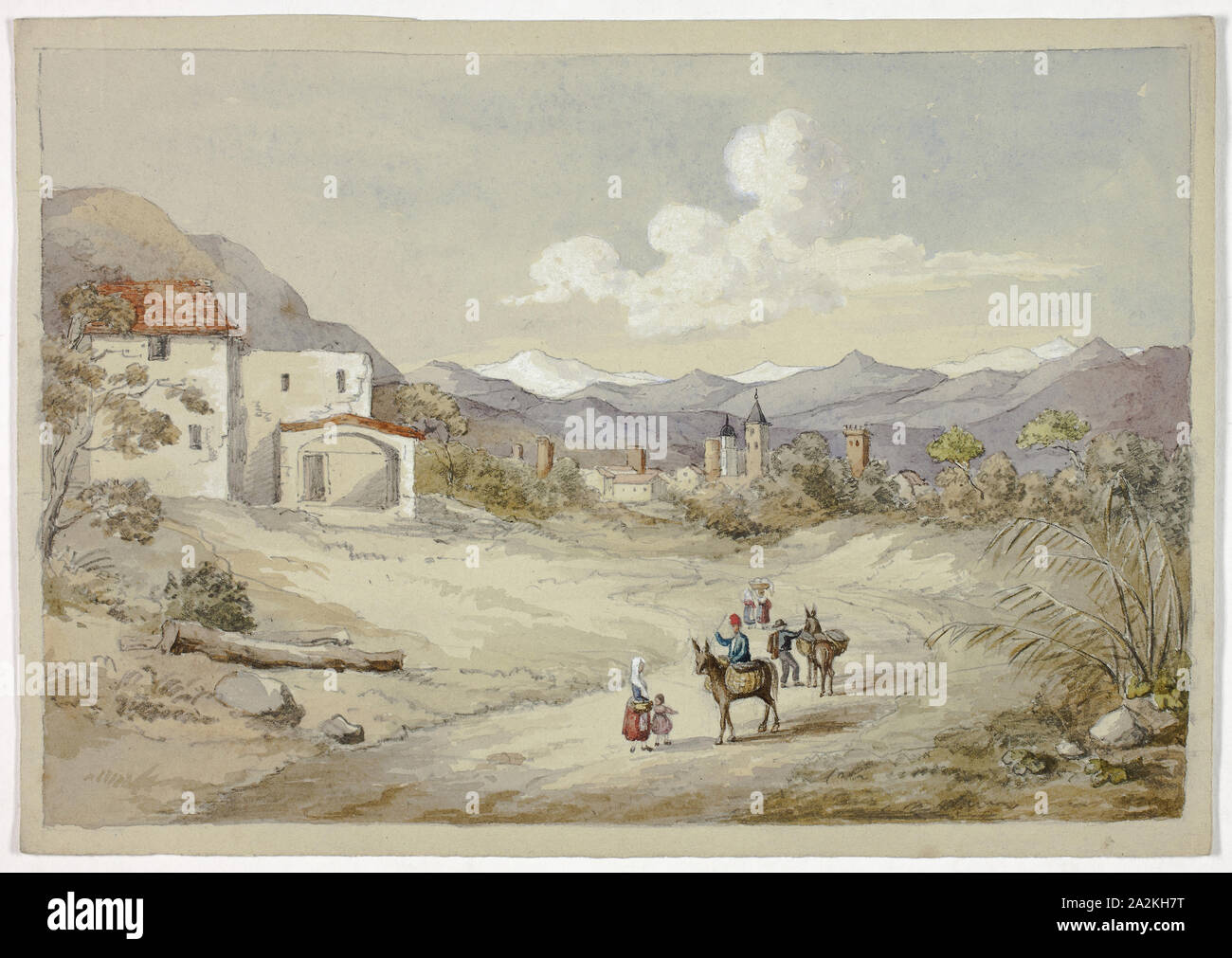 Albenga sulla Corniche (costale) Road, 6 novembre 1841, Elizabeth Murray, inglese, c. 1815-1882, Inghilterra, acquarello e tempera bianca su grafite grigio su carta intessuta, 188 mm × 267 mm Foto Stock