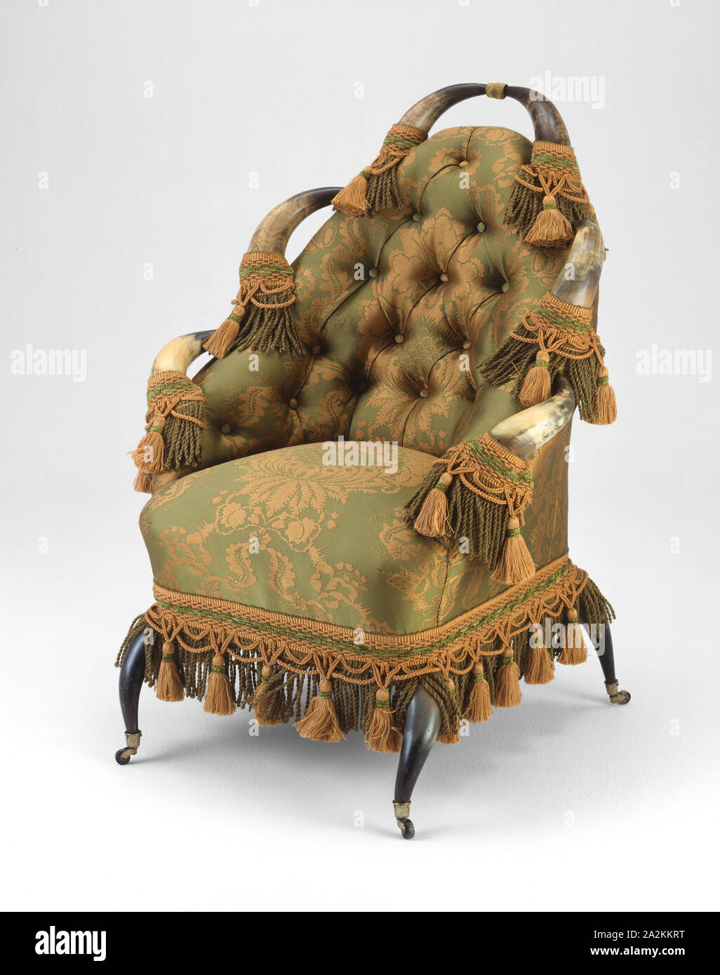 Sterzare il clacson poltrona, 1870/80, American, secolo XIX, Texas, Texas, avvisatore acustico, seta, ottone, H.: 92,7 cm (36 1/2 in Foto Stock