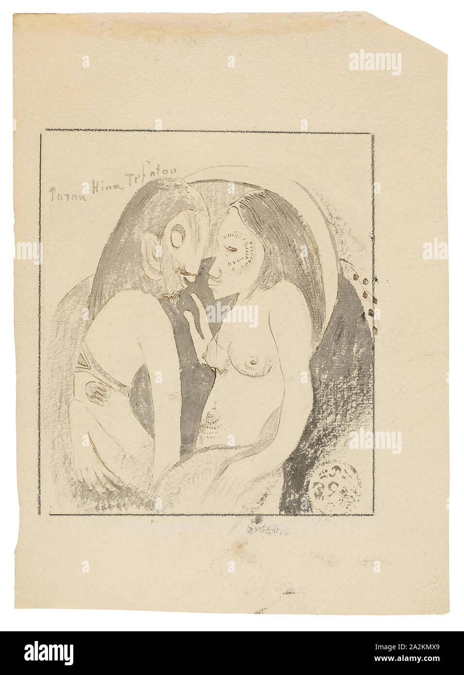 Parau Hina Tefatou (parole tra la dea della luna e il Dio della terra), 1893/94, Paul Gauguin, Francese, 1848-1903, Francia, spazzola e grey wash e penna e inchiostro bruno (originariamente viola, est.), con il nero fabbricato chalk, su a trama fitta avorio carta intessuta, 342 × 248 mm Foto Stock