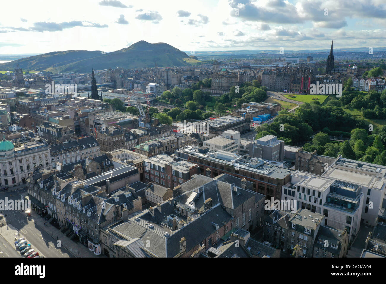 Antenna fuco vista del centro di Edimburgo Foto Stock