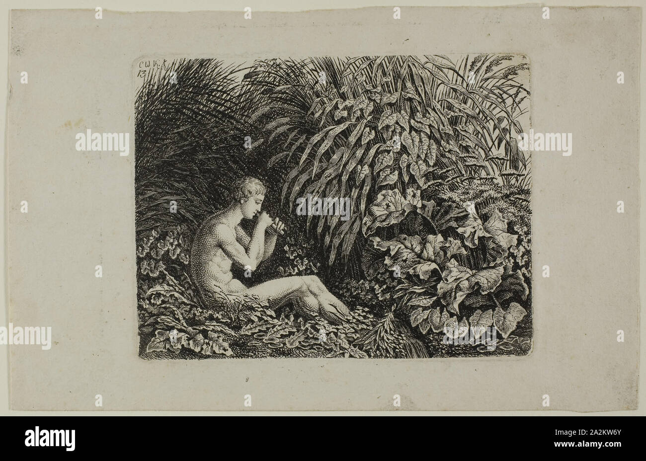 La gioventù giocando canalizzazioni del Pan, 1800, Carl Wilhelm Kolbe, il sambuco, Tedesco, 1759-1835, Germania, incisione su carta, 101 x 131 mm Foto Stock