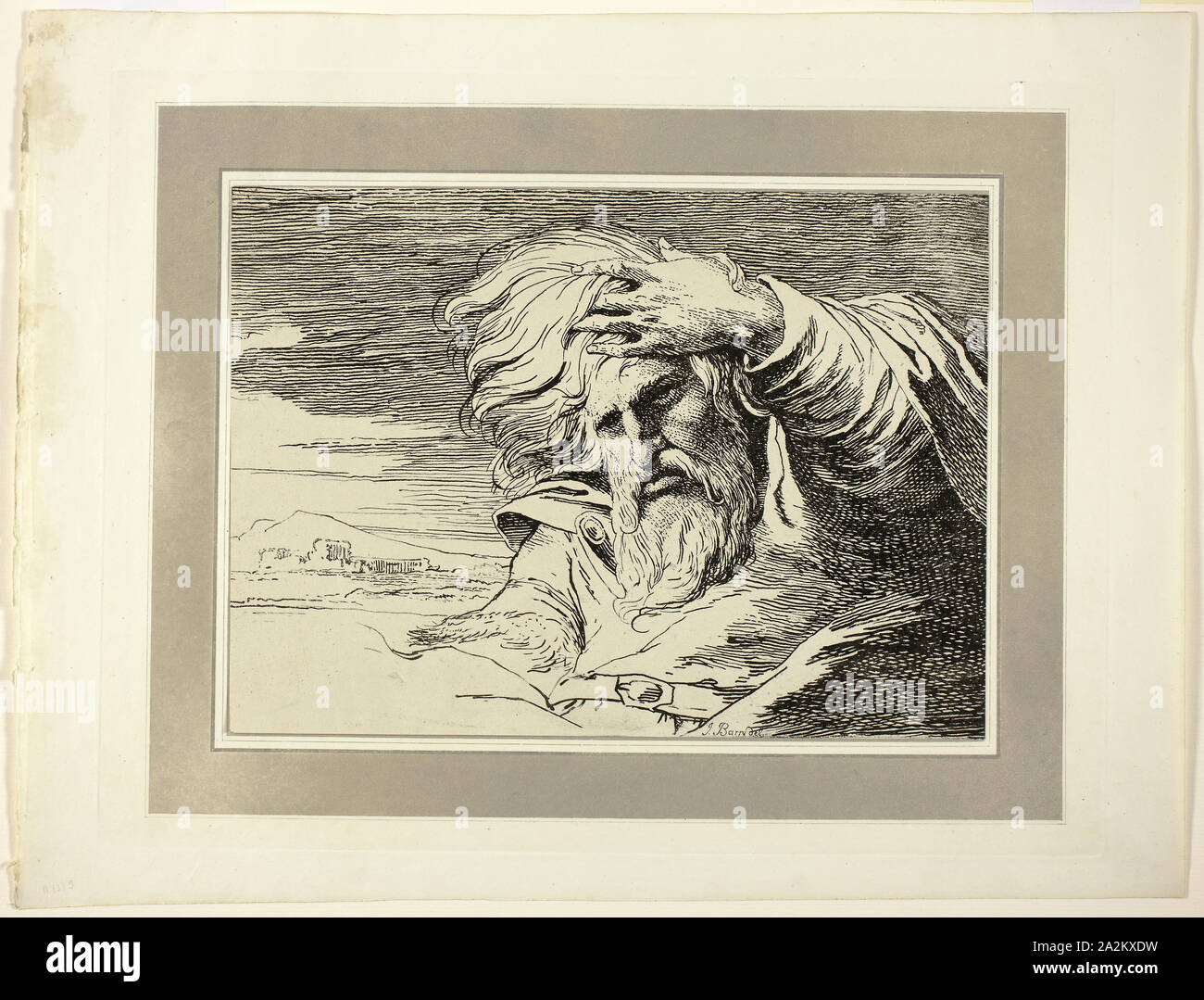 Patriarca orientale, dal primo numero di esemplari di Polyautography, 1803, James Barry (Irlandese, 1741-1806), pubblicata da Philipp André (tedesco, attivo a Londra, 1800-1805), e James Heath (British, 1757-1834), Irlanda, litografia in bianco e nero in crema carta intessuta, ribaltamento sul monte con la puntasecca confine in grigio sulla crema carta intessuta, 230 x 317 mm (l'immagine/supporto primario), 375 x 489 mm (supporto secondario Foto Stock