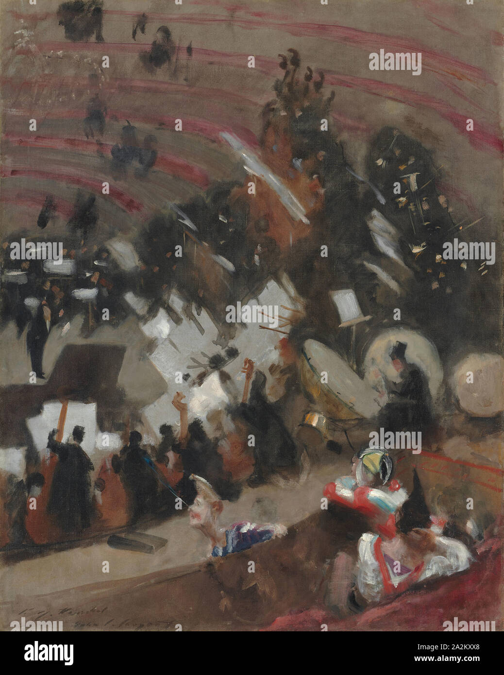 La prova dell'Orchestra Pasdeloup al Cirque d'Hiver, c. 1879, John Singer Sargent, americano, 1856-1925, Parigi, olio su tela, 93 × 73 cm (36 5/8 × 28 3/4 in Foto Stock
