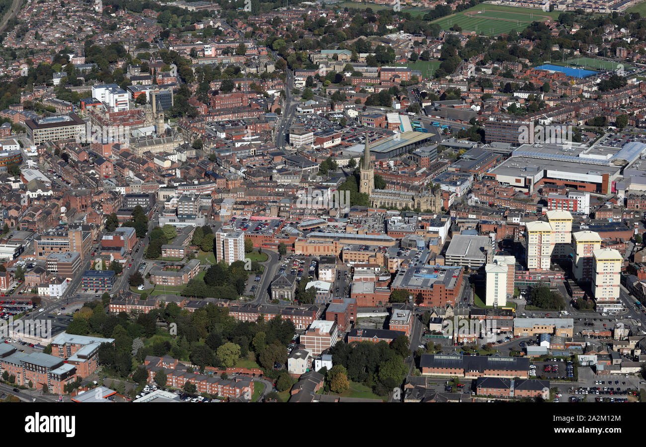 Vista aerea di Wakefield city centre, West Yorkshire, Regno Unito Foto Stock