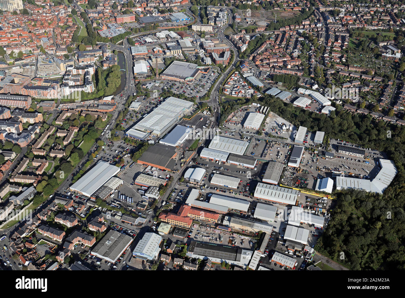 Industrial & retail estates sulle isole Foss Road & Janes Street, York, North Yorkshire, Regno Unito Foto Stock