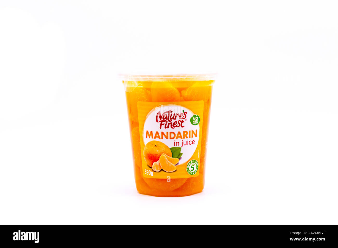 Scatola di cartone di " Nature " migliori frutti di mandarino. 1 di 5 al giorno. Regno Unito Foto Stock