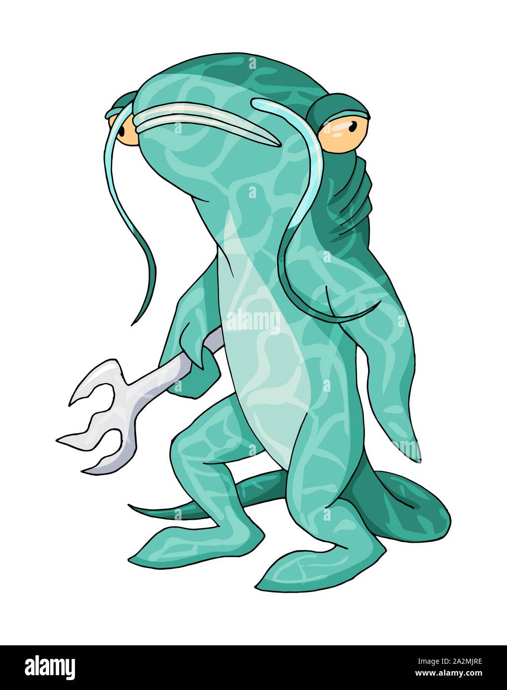 Cartoon catfish creatura del mare carattere. Vector clip art illustrazione Illustrazione Vettoriale