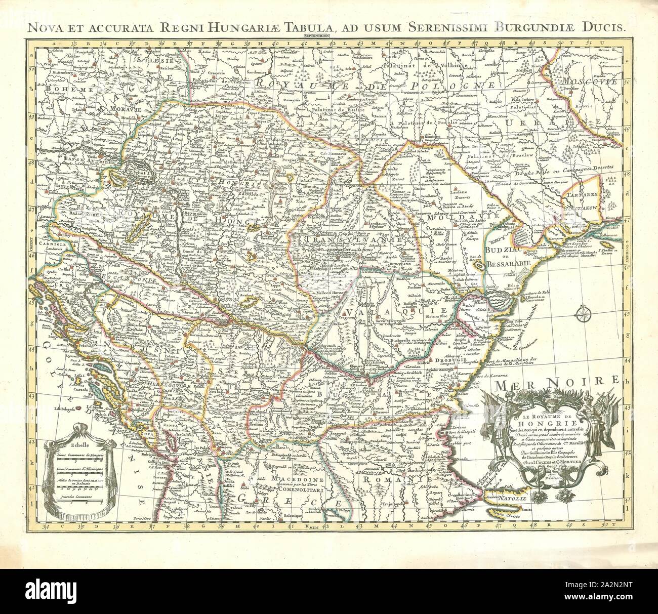Mappa, Le royaume de Hongrie et des pays qui en dependoient autrefois, Guillaume Delisle (1675-1726), stampa di calcografia Foto Stock