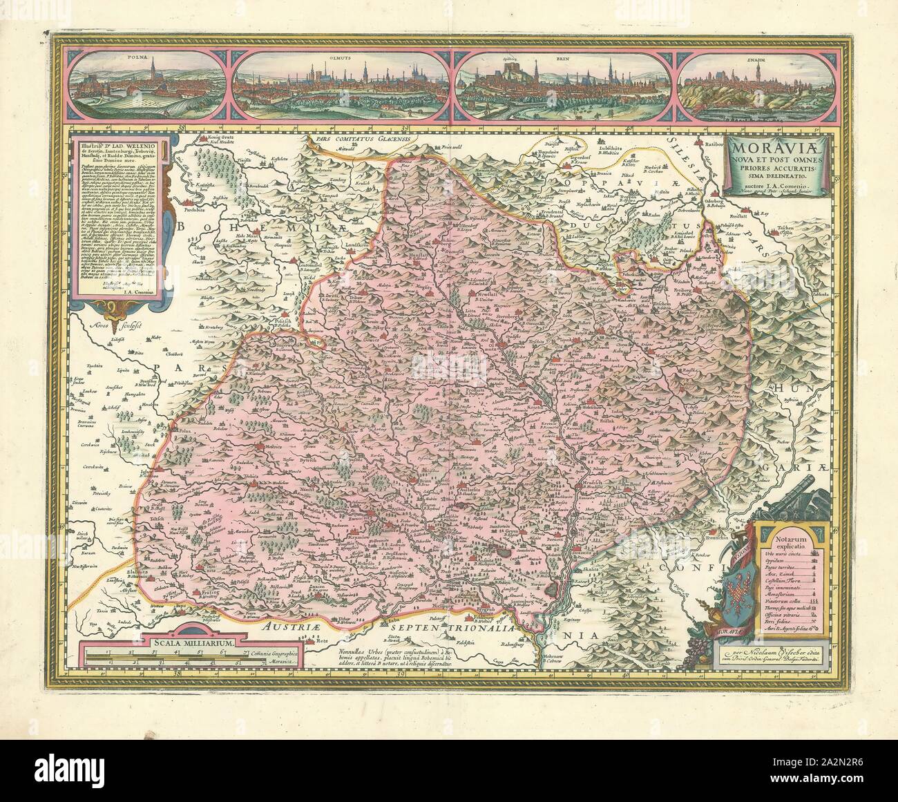 Mappa, Moraviae nova et post omnes priores accuratissima delineatio, Jan Amos Comenius (1592-1670), stampa di calcografia Foto Stock