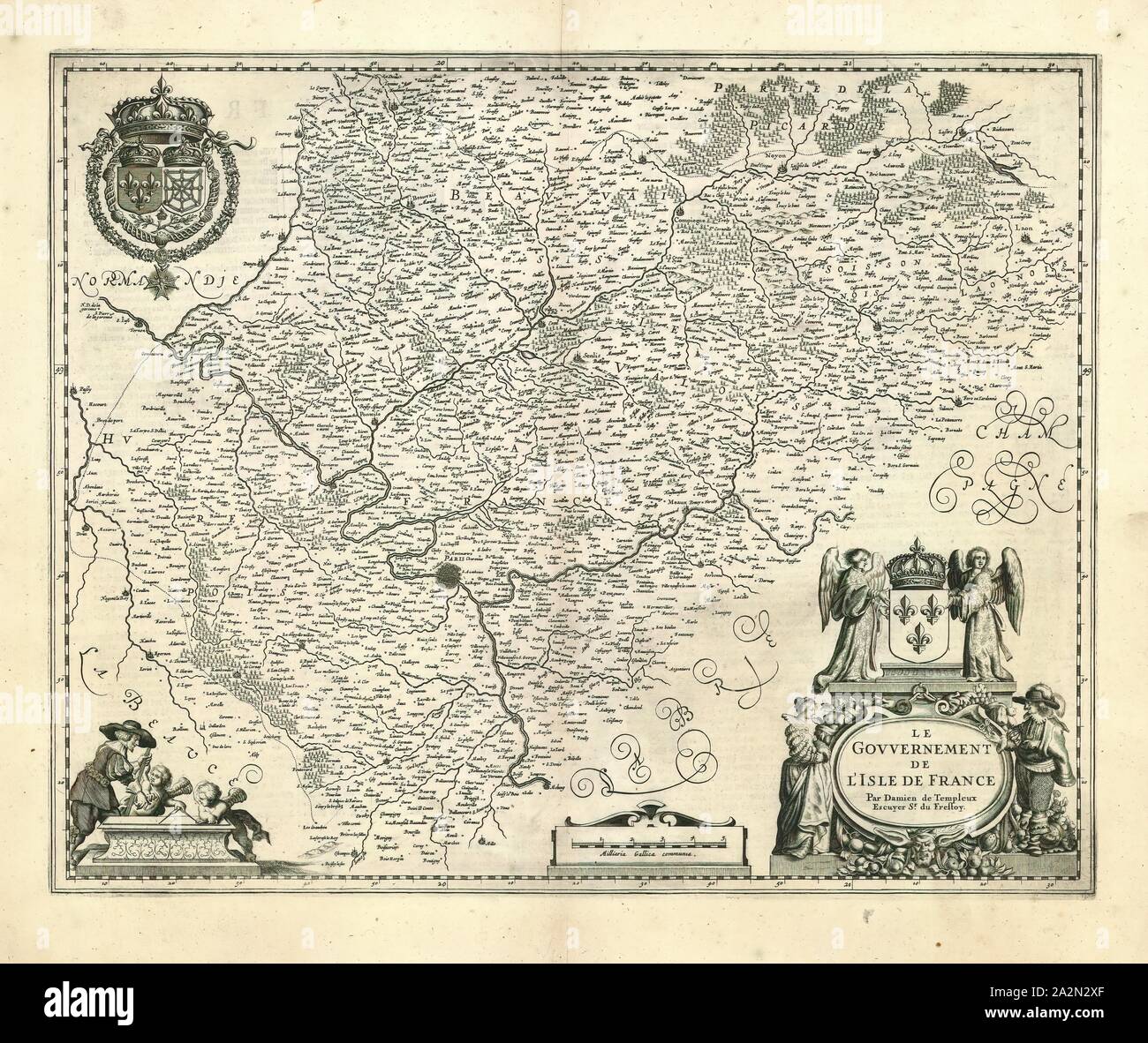 Mappa, Le Gouvernement de l'Isle de France, Damien de Templeux, calcografia stampa Foto Stock