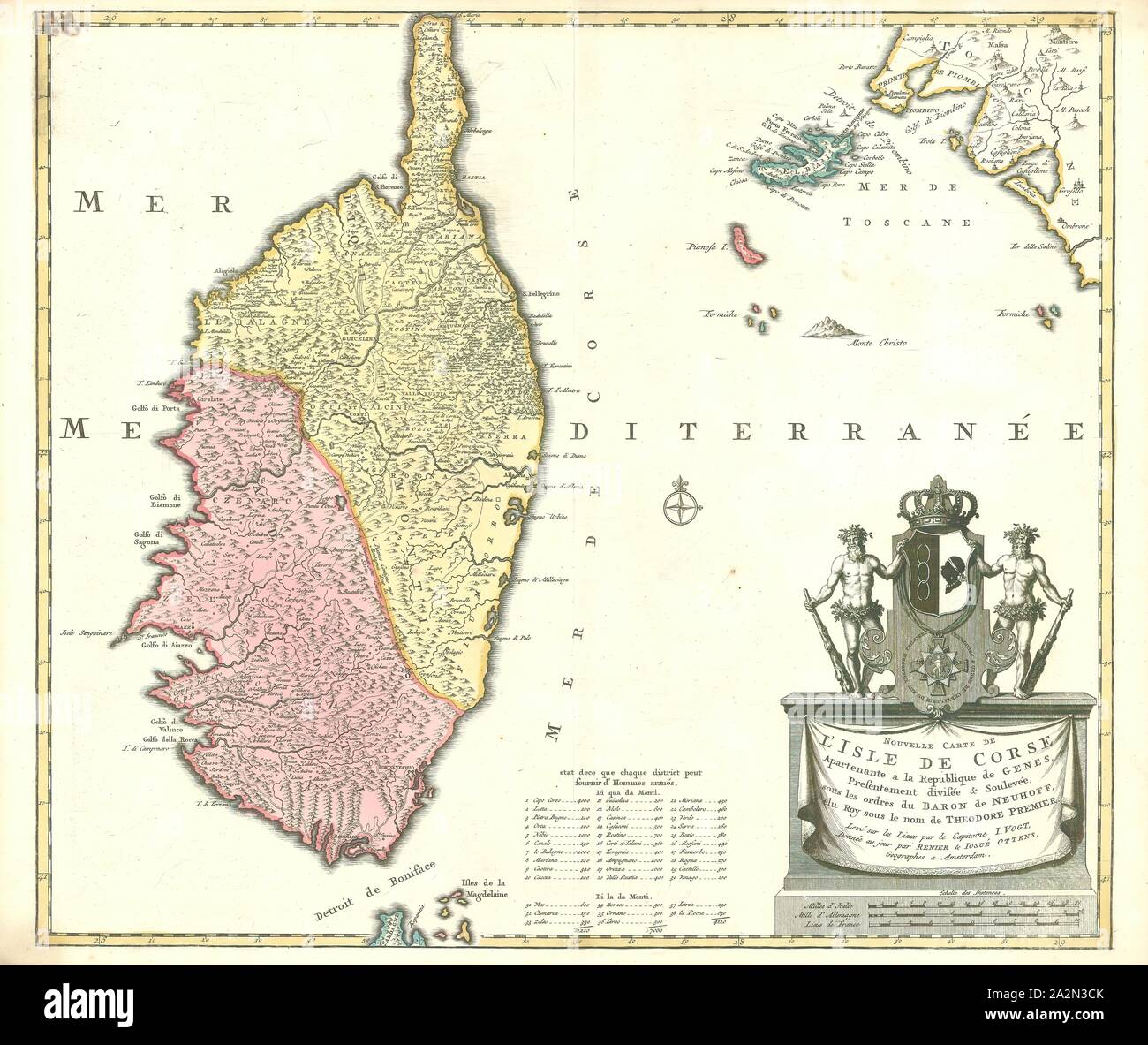 Mappa, Nouvelle carte de l'isle de Corse, J. Vogt, calcografia stampa Foto Stock
