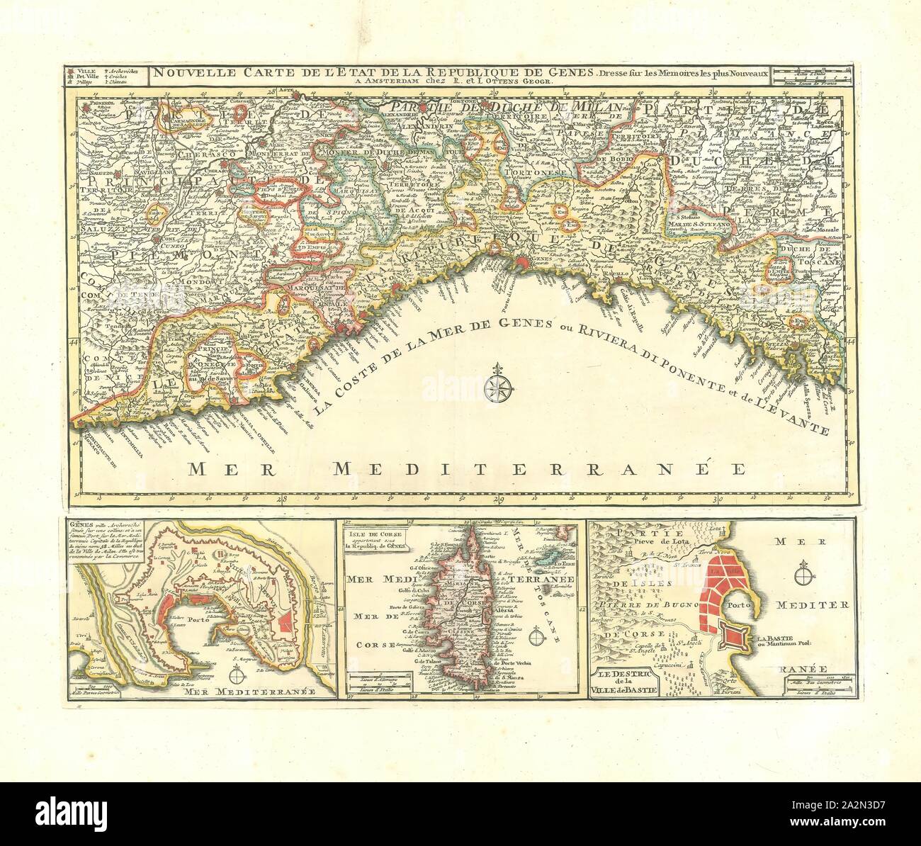 Mappa, Nouvelle carte de l' état de la republica de geni, calcografia stampa Foto Stock